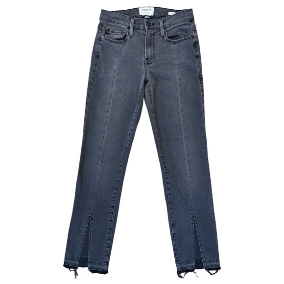 Frame Denim Le Nouveau Split Hem Straight Cropped Black Gray Jean - Size 24 - Picture 4 of 12